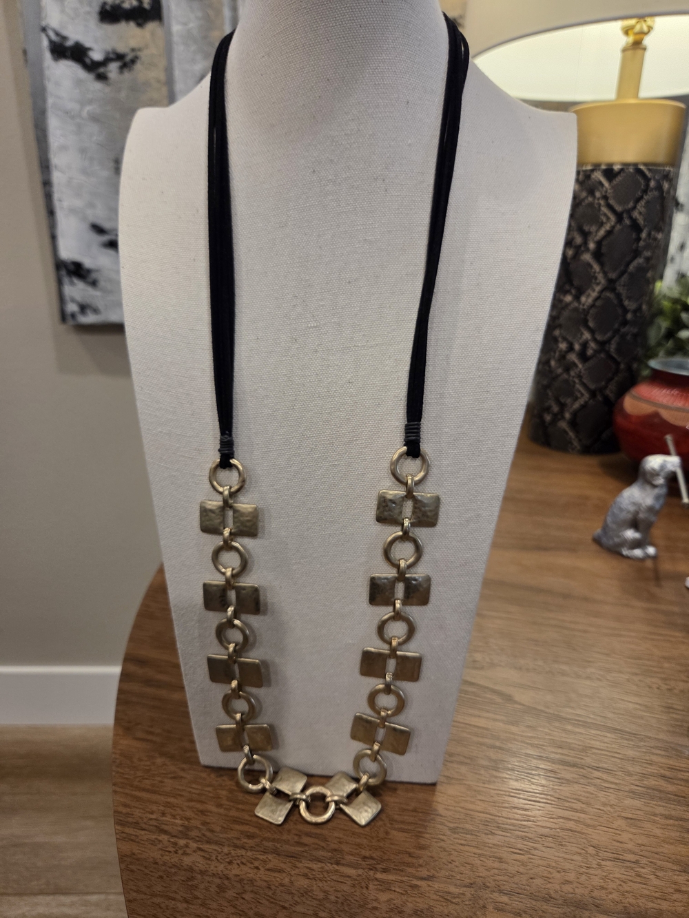 Chico's Gold-Tone Link Necklace with Black Cord